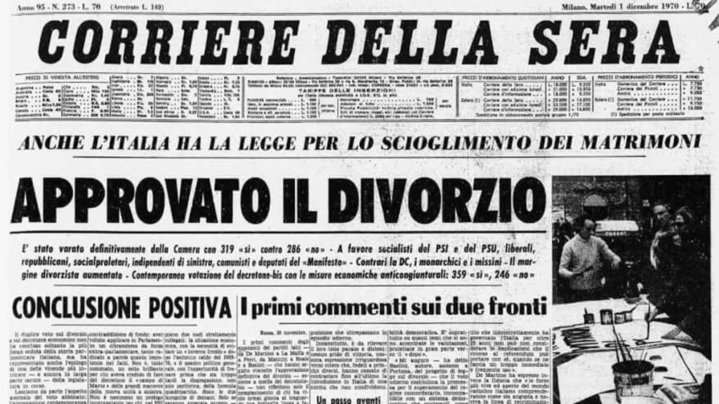 Accadde Oggi 53 anni fa la legge sul divorzio veniva approvata in